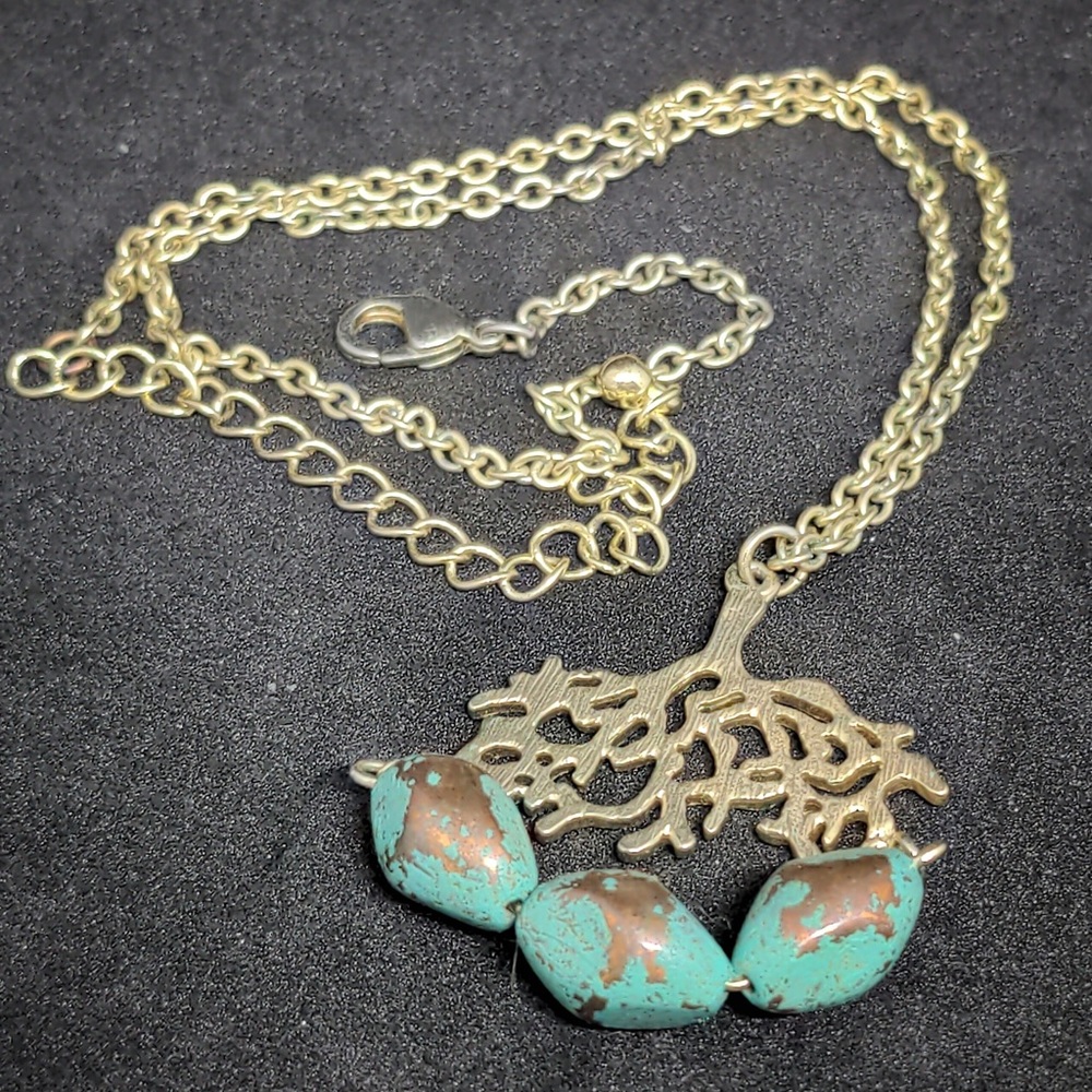 Turquoise and gold tree of life necklace